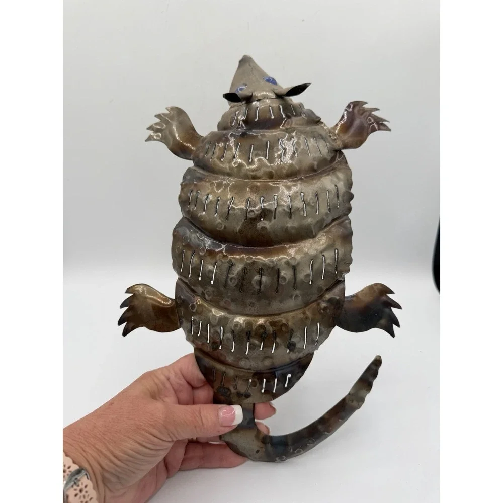 🐾🕯️‎ Armadillo Springy Metal Art Votive Candle Holder – Wall Mount – Rustic